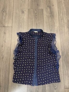 Manoush Navy Gold Ruffled Sleeveless Top Size 4